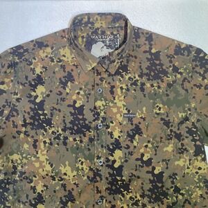 Warrior Camo Flecktarn Button‎ Up Shirt Mens Size L Short Sleeve Camouflage
